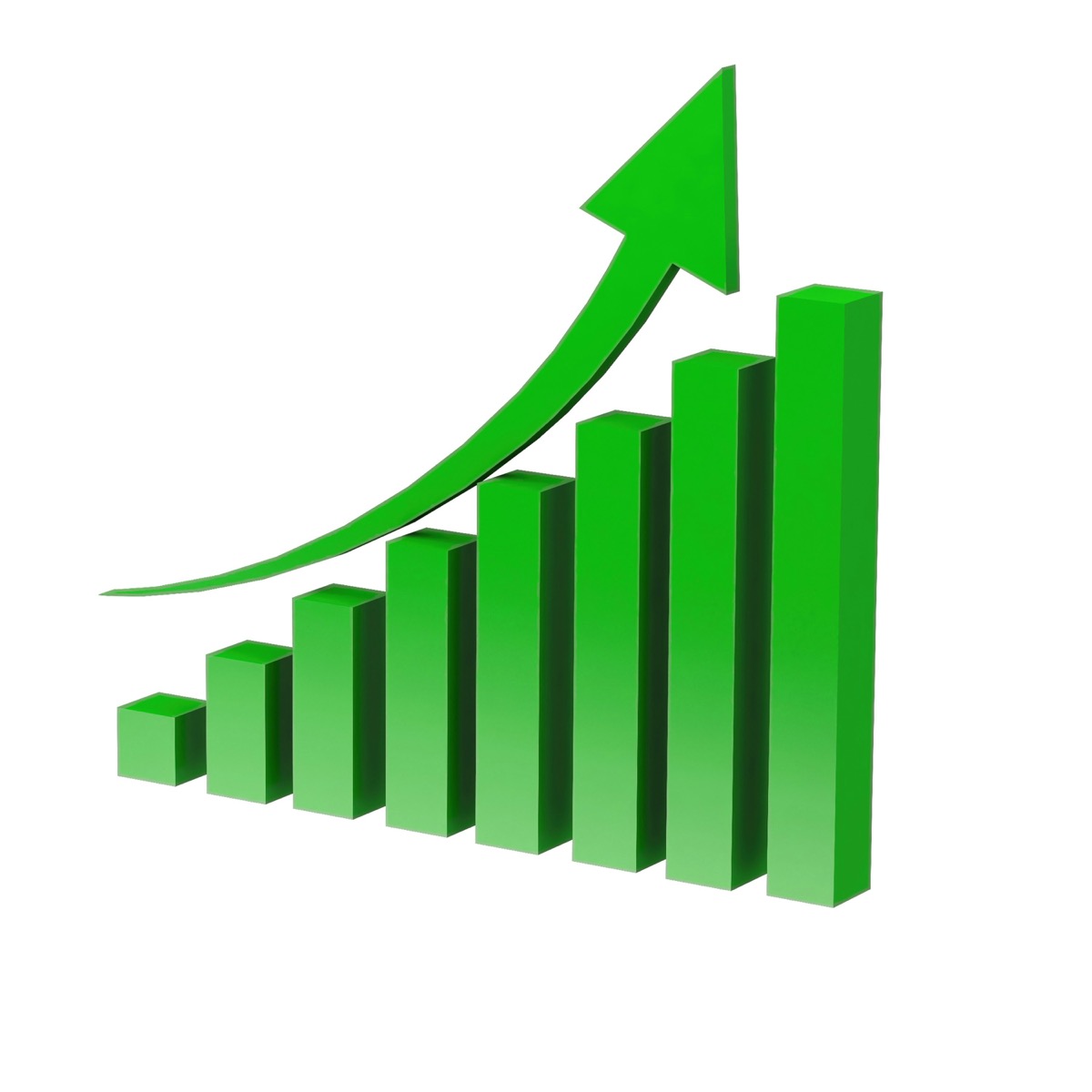 3D green bar chart with upward arrow, representing steady growth and career progression from zero
